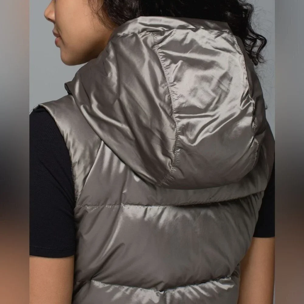 LULULEMON Reversible Fluffiest Down Vest in Coast Camo Butter/Cashew Size S